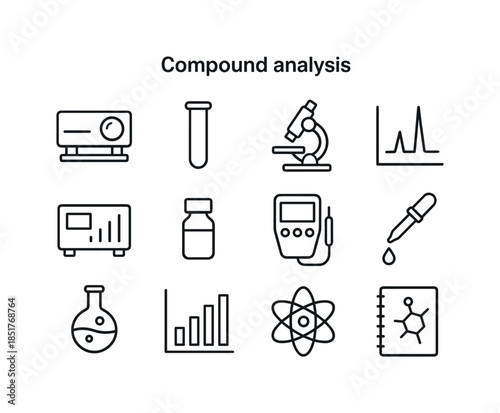 Compound Analysis Icons. Compound analysis. Line icon set of Com