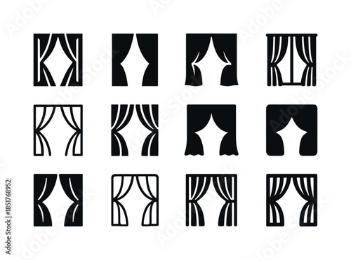 Curtain Icon Set. Closing curtains. Icon set. Set Logo of closin