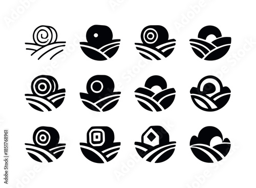 Hay Bale Logos. Hay Bales. Icon set. Set Logo of Hay Bales: hay