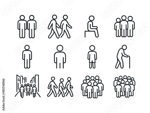 Crowd Icon Set. Crowd elements. Line icon set of Crowd elements: