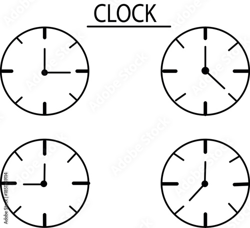 Four analog clocks showing different times