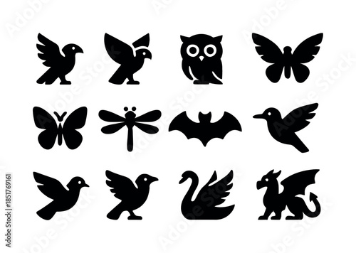 Winged Creatures Icons. Winged Creatures. Solid icon set of Wing