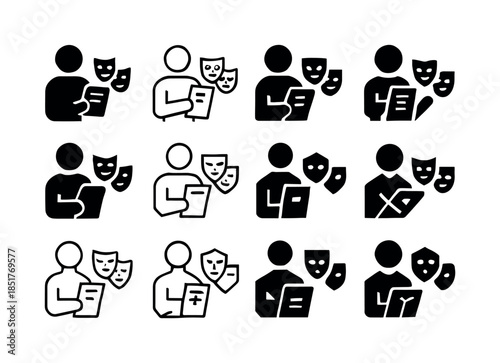 Theater Director Icons. A theater director giving notes to actor