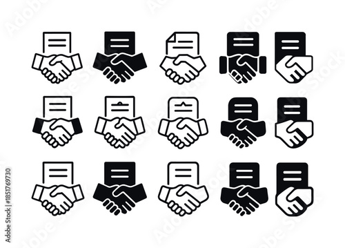 Settlement Agreement Icons. Signing of settlement agreement. Ico