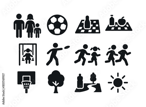 Family Fun Icons. Family Recreation. Solid icon set of Family Re