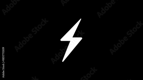 Modern white lightning bolt symbol on a stark black background, representing power, speed, energy, electricity, and warning.