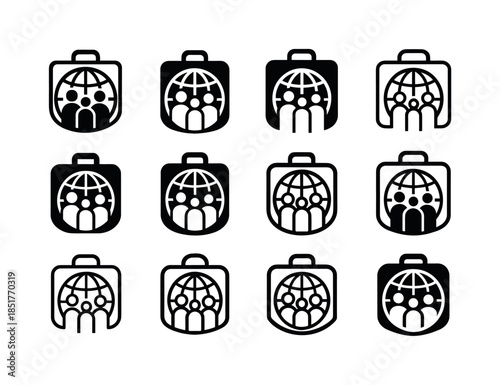Digital Nomad Icons. Digital Nomad Family Lifestyle. Icon set. S