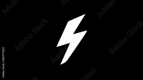 Dynamic white lightning bolt symbol isolated on a sleek black background, representing power, speed, energy, and electricity.