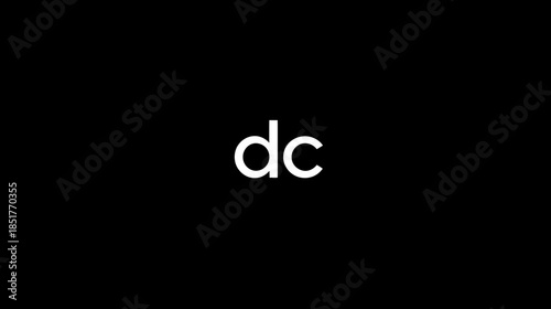 Minimalist white lowercase 'dc' letters on a solid black background, a simple graphic design element for text, initials, or concept.