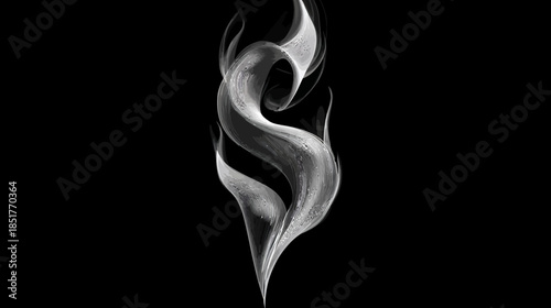 Elegant Abstract White Smoke Swirl Design on Black Background. Ethereal Flowing Vapour Art Element.