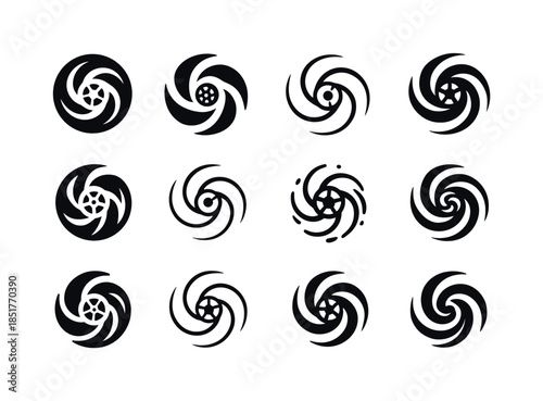 Chaotic Wheel Logos. Spinning wheels out of control. Icon set. S