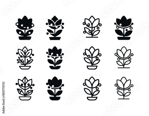 Fairy Lights Icon Set. Adding fairy lights around garden plants