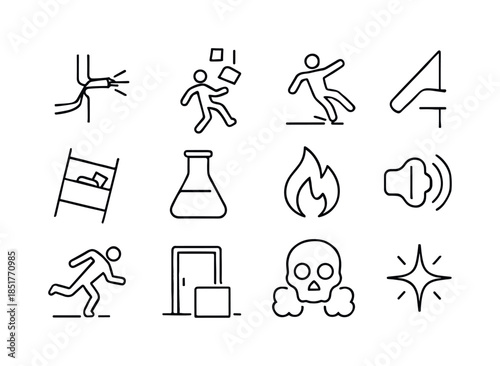Workplace Hazard Icons. Workplace Hazards. Line icon set of Work
