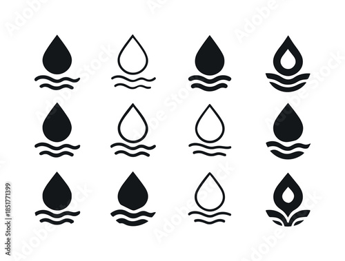Water Droplet Logos. Dry. Icon set. Set Logo of dry: water dropl