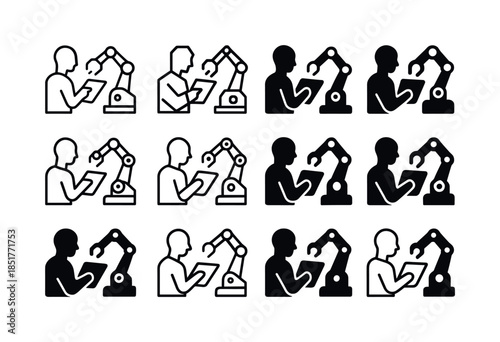 Robotics Control Icons. A person controlling a robot via a table