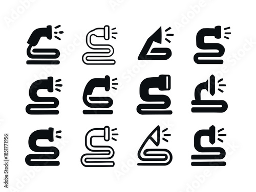 Garden Hose Icons. Playing with a Garden Hose. Icon set. Set Log