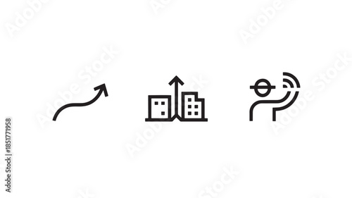 Simple Line Icons for Business Growth and Communication in Minimalist Style with Black Color on White Background for Web Design