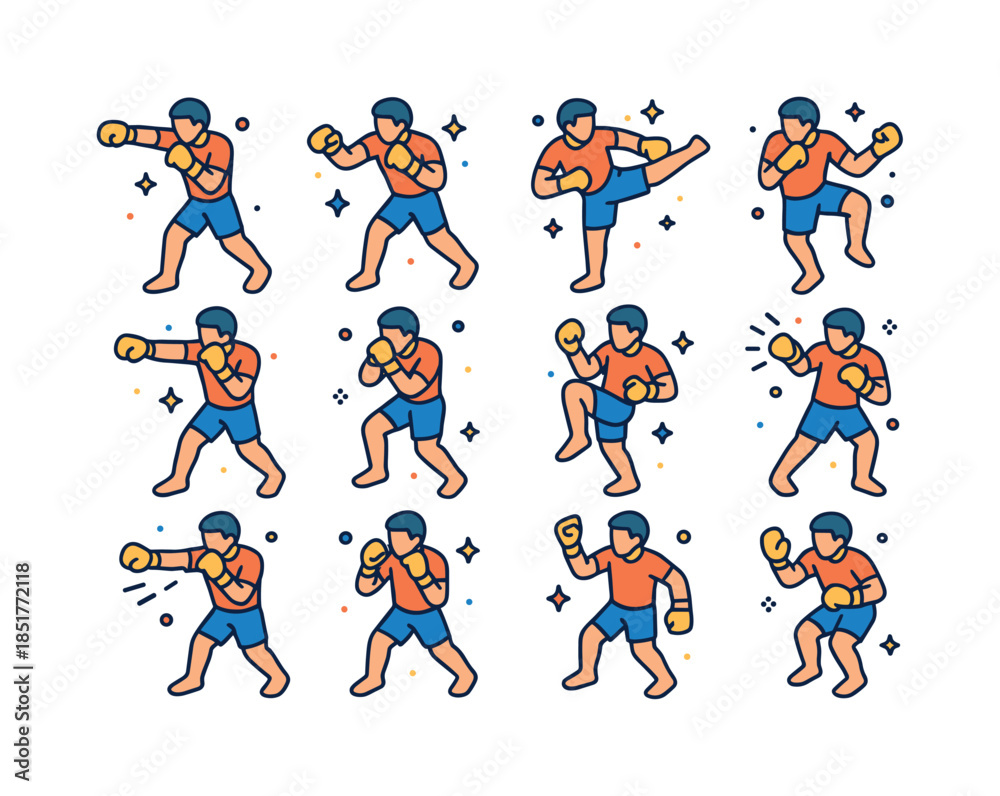 Naklejka premium Isometric Combat Icons. Combat moves. Colorful isometric vector