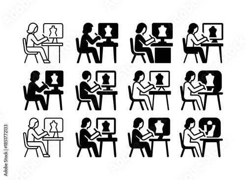 Fashion Design Logo Grid. A designer creating a new collection o