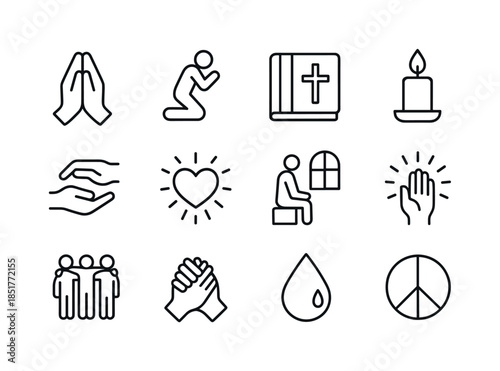 Christian Prayer Icons. Christian prayer. Line icon set of Chris