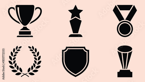 Symbols of achievement and honor. vector set of trophy cups