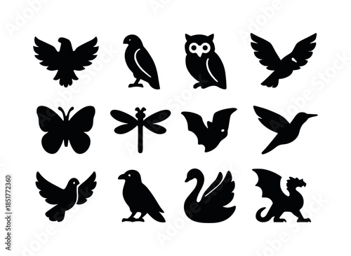 Winged Creatures Icons. Winged Creatures. Solid icon set of Wing