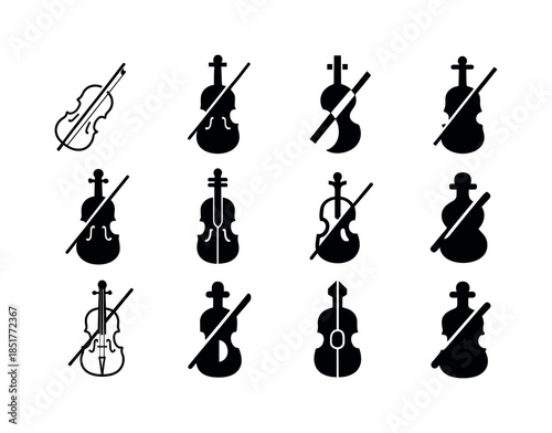 Violin Emblem Variations. Fine arts. Icon set. Set Logo of fine