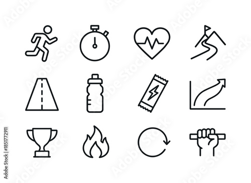 Endurance Icon Set. Endurance. Line icon set of Endurance: runni