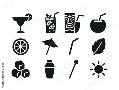 Summer Cocktail Icons. Summer cocktails. Solid icon set of Summe