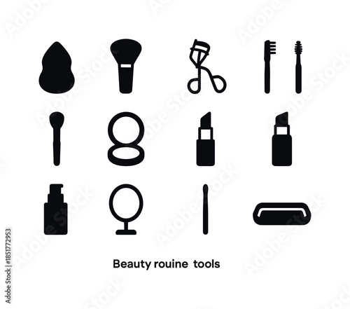 Beauty Tools Icons. Beauty routine tools. Solid icon set of beau