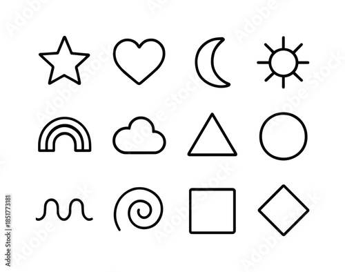 Monoline Fun Shapes Grid. Fun Shapes. Line icon set of Fun Shape