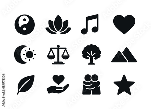 Harmony Icon Set. Harmony. Solid icon set of Harmony: yin yang,