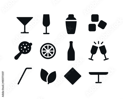 Cocktail Icon Set. Cocktail Party. Solid icon set of Cocktail Pa