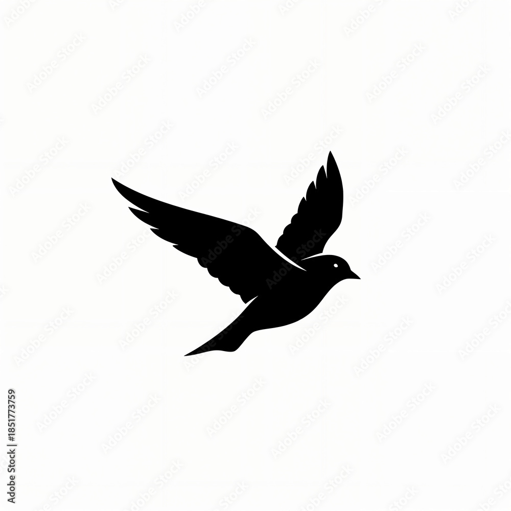 Obraz premium Black and White Flying Bird Vector Silhouette Icon in Minimal Flat Design 