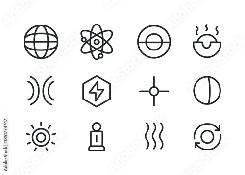 Core Icon Set. Core. Line icon set of Core: earth core, atom nuc