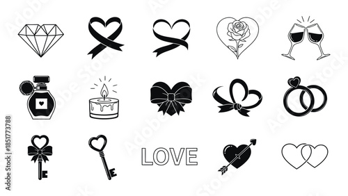 Collection of love and romance symbols. set of valentine's vector icons for design