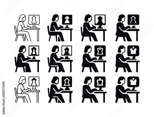 Fashion Design Logo Grid. A designer creating a new collection o