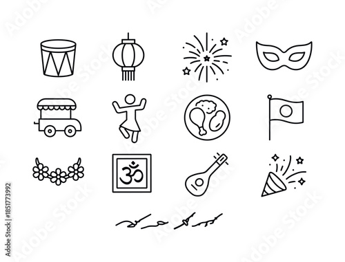 Global Festival Icons. Global Festivals. Line icon set of Global