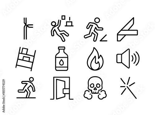 Workplace Hazard Icons. Workplace Hazards. Line icon set of Work