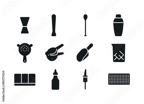 Cocktail Icons Grid. Cocktail essentials. Solid icon set of Cock
