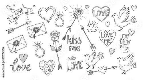 Illustrations of love and affection. Whimsical love illustrations themes of love and affection
