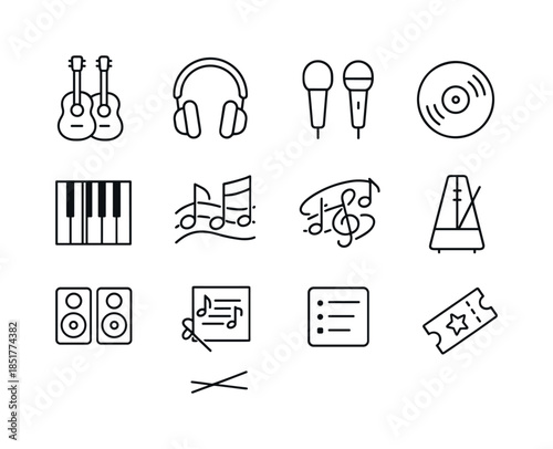 Music Icon Set. Couples music hobbies. Line icon set of Couples