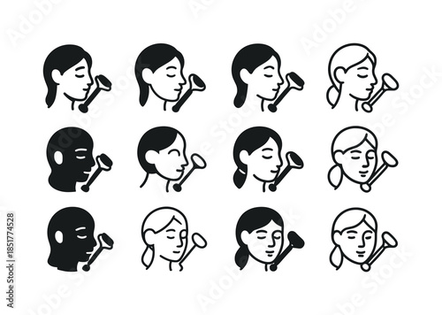 Face Roller Icons. trying skincare products. Icon set. Set Logo