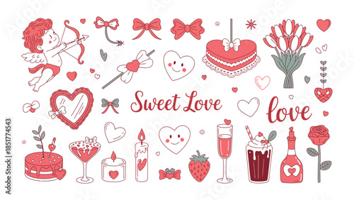 Set of valentine cards. A collection of charming illustrations celebrating the theme of love. 