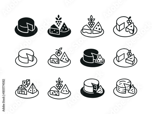 Cheese Platter Icons. Cheese platter. Icon set. Set Logo of chee