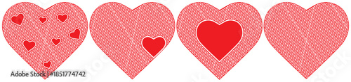 Decorative red hearts with various patterns and sizes symbolizing love and affection
