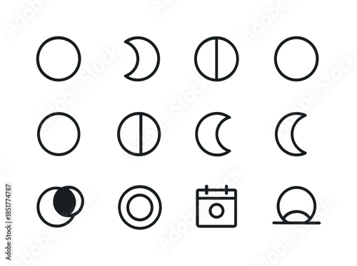 Lunar Phases Icons. Lunar Phases. Line icon set of Lunar Phases: