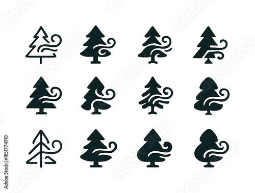 Chilly Breeze Logos. Chilly morning breeze. Icon set. Set Logo o