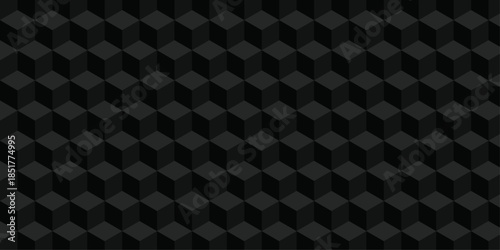 Black geometric cube creative concept triangle overlap square technology background. digital cubes fabric and wallpaper grid block texture background.