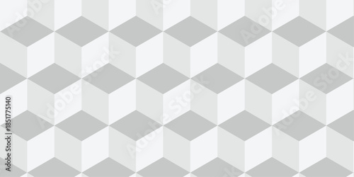 Seamless white geometric cube creative concept triangle overlapping overlap square technology texture. geometric digital cubes fabric and wallpaper grid block texture background.